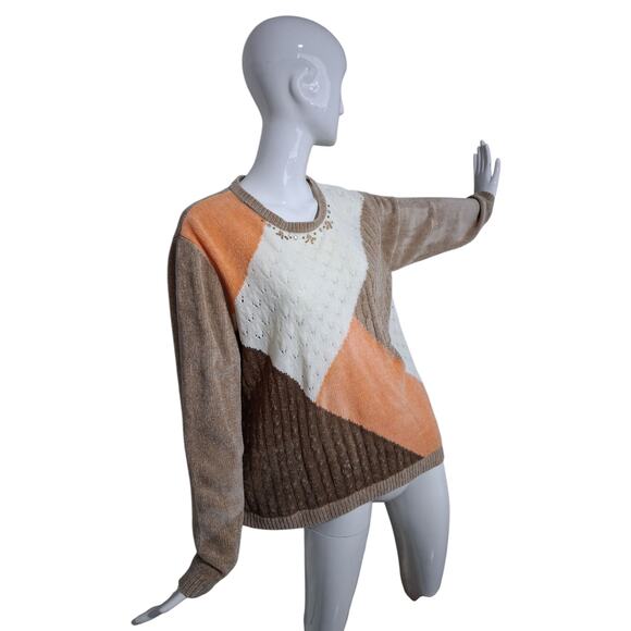 Y2k Vtg Alfred Dunner Chenille Crew Grungecore Women XL Grandpa Sweater - Picture 4 of 12